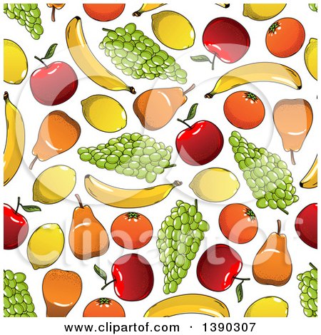 Clipart of a Seamless Background Pattern of Fruits - Royalty Free Vector Illustration by Vector Tradition SM