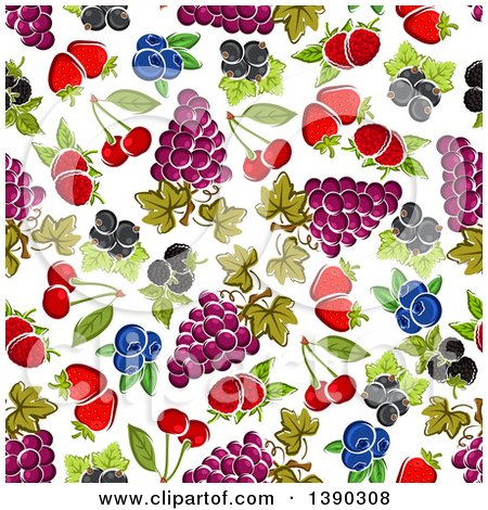 Clipart of a Seamless Background Pattern of Fruits - Royalty Free Vector Illustration by Vector Tradition SM