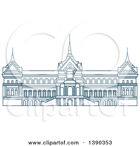Clipart of a Blue Thai Travel Landmark, Grant Palace - Royalty Free Vector Illustration by Vector Tradition SM