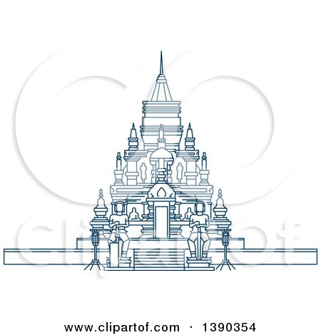 Clipart of a Blue Thai Travel Landmark, Laem Sor Pagoda - Royalty Free Vector Illustration by Vector Tradition SM