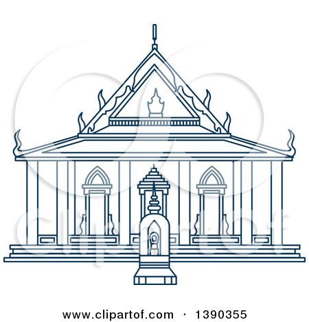 Clipart of a Blue Thai Travel Landmark, Wat Sattahip - Royalty Free Vector Illustration by Vector Tradition SM