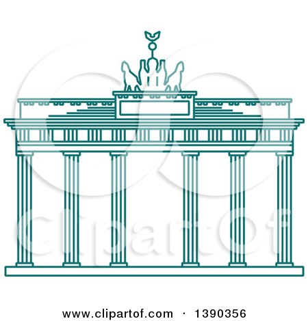Clipart of a Turquoise Lineart Styled Landmark, Brandenburg Gate - Royalty Free Vector Illustration by Vector Tradition SM