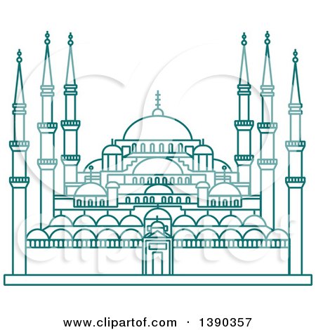 Clipart of a Turquoise Lineart Styled Landmark, Hagia Sophia - Royalty Free Vector Illustration by Vector Tradition SM