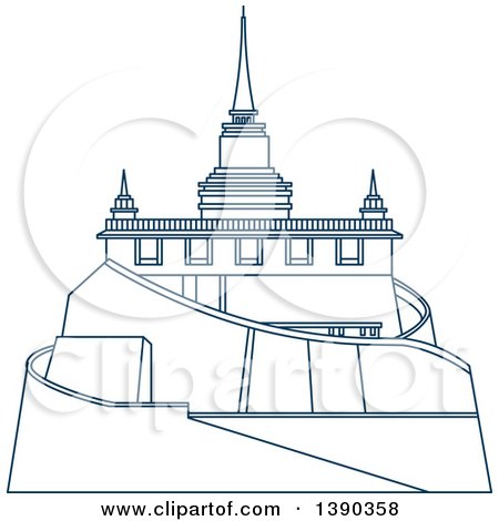 Clipart of a Blue Thai Travel Landmark, the Golden Mount - Royalty Free Vector Illustration by Vector Tradition SM