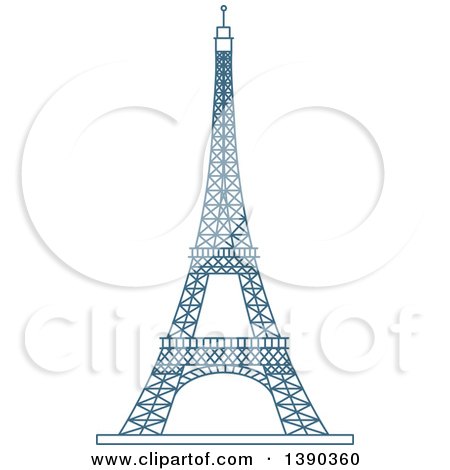 Clipart of a Blue Lineart Styled Landmark, Eiffel Tower, Paris, France - Royalty Free Vector Illustration by Vector Tradition SM