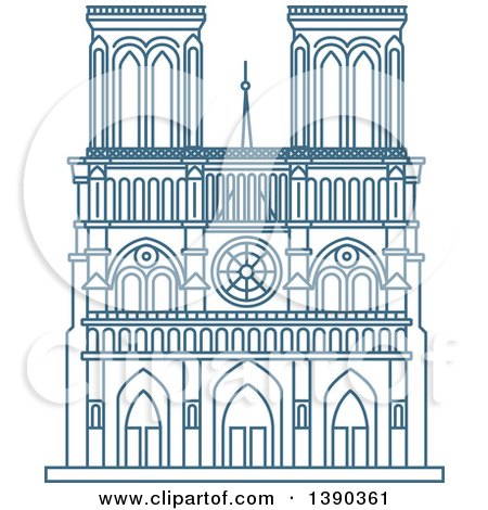 Clipart of a Blue Lineart Styled Landmark, Notre Dame De Paris Cathedral - Royalty Free Vector Illustration by Vector Tradition SM