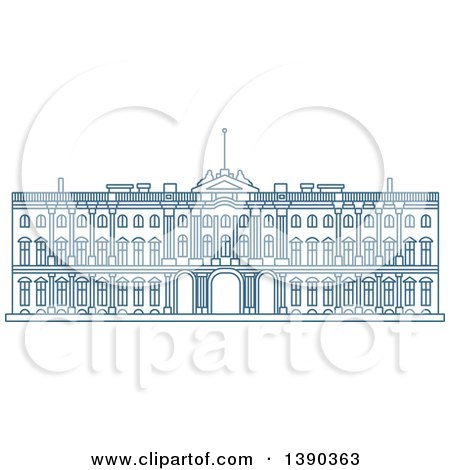 Clipart of a Blue Lineart Styled Landmark, Winter Palace - Royalty Free Vector Illustration by Vector Tradition SM
