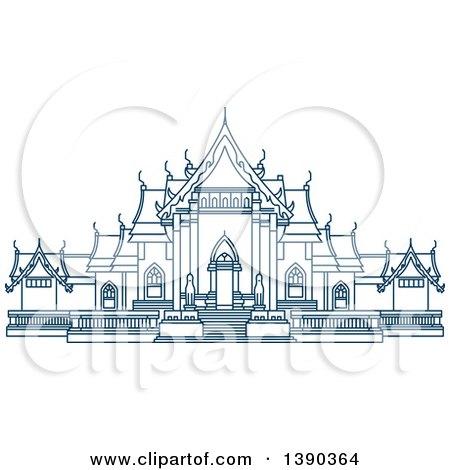 Clipart of a Blue Thai Travel Landmark, White and Marble Temples - Royalty Free Vector Illustration by Vector Tradition SM