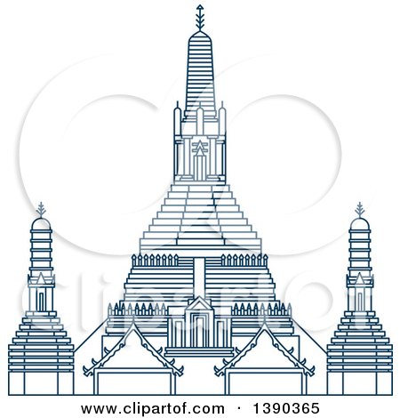 Clipart of a Blue Thai Travel Landmark, Temple of Dawn - Royalty Free Vector Illustration by Vector Tradition SM