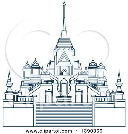 Clipart of a Blue Thai Travel Landmark, Temple of Golden Buddha - Royalty Free Vector Illustration by Vector Tradition SM