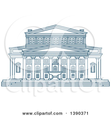 Clipart of a Blue Lineart Styled Landmark, Big Theater, Russia - Royalty Free Vector Illustration by Vector Tradition SM