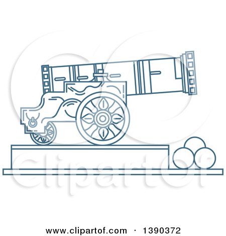 Clipart of a Blue Lineart Styled Landmark, Tsar Cannon, Russia - Royalty Free Vector Illustration by Vector Tradition SM