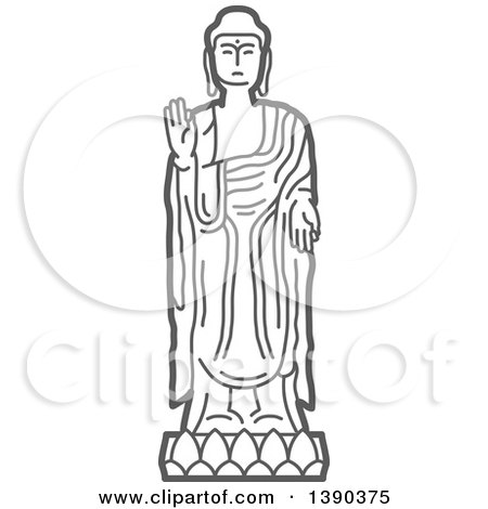Clipart of a Sketched Gray Buddha Statue - Royalty Free Vector Illustration by Vector Tradition SM