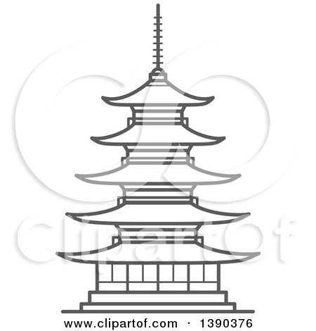 Clipart of a Sketched Gray Pagoda in Temple of Flourishing Law - Royalty Free Vector Illustration by Vector Tradition SM