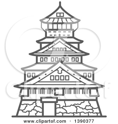 Clipart of a Sketched Gray Osaka Castle - Royalty Free Vector Illustration by Vector Tradition SM