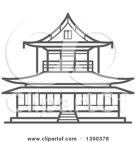 Clipart of a Sketched Gray Toji Temple - Royalty Free Vector Illustration by Vector Tradition SM