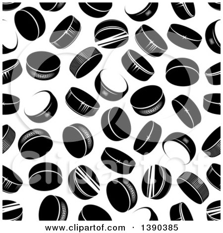 Clipart of a Seamless Background Pattern of Black and White Hockey Pucks - Royalty Free Vector Illustration by Vector Tradition SM