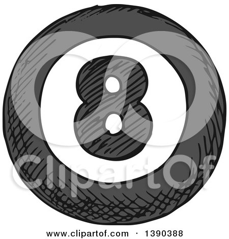 Clipart of a Sketched Billiards Pool Eight Ball - Royalty Free Vector Illustration by Vector Tradition SM
