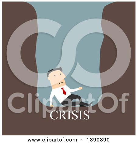 Clipart of a Flat Design White Businessman Trapped in a Crisis Hole, on Blue - Royalty Free Vector Illustration by Vector Tradition SM