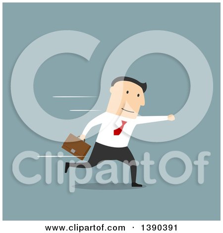 Clipart of a Flat Modern Design Styled White Businessman Running, over Blue - Royalty Free Vector Illustration by Vector Tradition SM