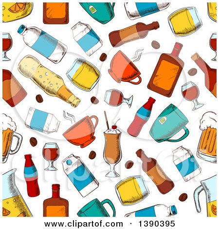 Clipart of a Seamless Background Pattern of Beverages - Royalty Free Vector Illustration by Vector Tradition SM