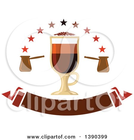 Clipart of a Mochachino Coffee Drink in a Tall Glass, with Stars and a Banner - Royalty Free Vector Illustration by Vector Tradition SM