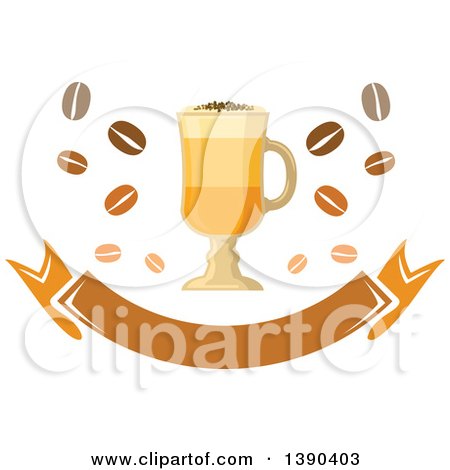 Clipart of a Coffee Drink in a Tall Glass, with Beans and a Blank Banner - Royalty Free Vector Illustration by Vector Tradition SM