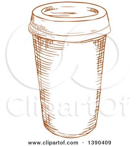 Clipart of a Brown Sketched Take out Coffee Cup - Royalty Free Vector Illustration by Vector Tradition SM