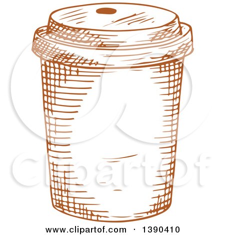 Clipart of a Brown Sketched Take out Coffee Cup - Royalty Free Vector Illustration by Vector Tradition SM