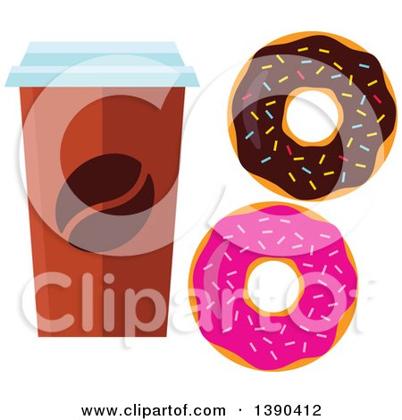 Clipart of a to Go Cup of Coffee and Donut - Royalty Free Vector Illustration by Vector Tradition SM