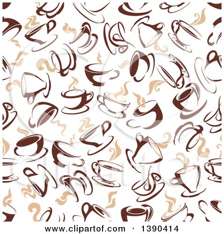 Clipart of a Seamless Background Pattern of Steamy Brown Coffee Cups - Royalty Free Vector Illustration by Vector Tradition SM