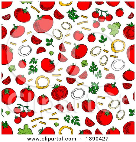 Clipart of a Seamless Background of Sketched Tomatoes - Royalty Free Vector Illustration by Vector Tradition SM