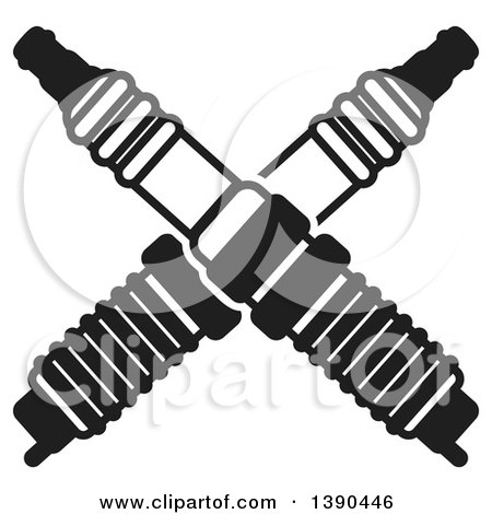 Clipart of Black and White Crossed Spark Plugs - Royalty Free Vector Illustration by Vector Tradition SM