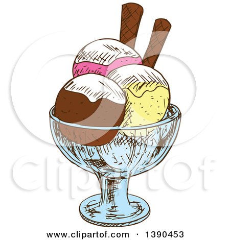 Clipart of a Sketched Ice Cream Sundae - Royalty Free Vector Illustration by Vector Tradition SM