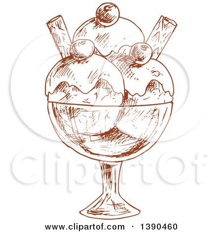 Clipart of a Brown Sketched Ice Cream Sundae - Royalty Free Vector Illustration by Vector Tradition SM