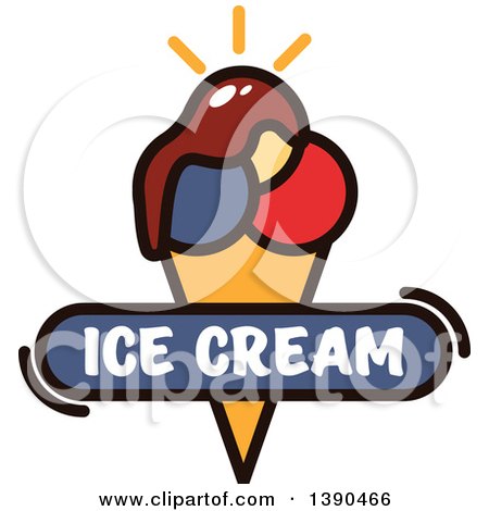 Clipart of a Waffle Ice Cream Cone Topped with Fudge, with Text - Royalty Free Vector Illustration by Vector Tradition SM