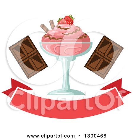 Clipart of a Strawberry Ice Cream Sundae Dessert with Text and Chocolate - Royalty Free Vector Illustration by Vector Tradition SM