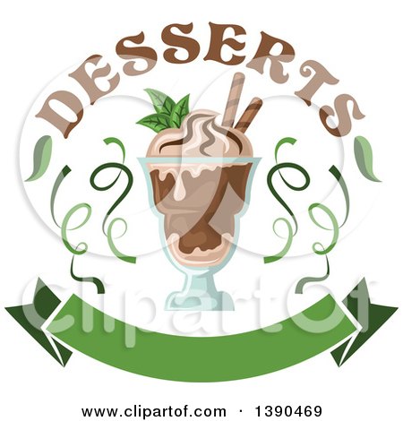 Clipart of a Mint and Chocolate Ice Cream Sundae Dessert with Text and a Blank Banner - Royalty Free Vector Illustration by Vector Tradition SM