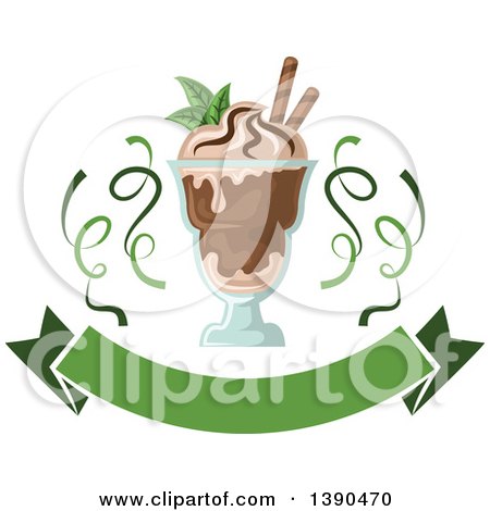 Clipart of a Mint and Chocolate Ice Cream Sundae Dessert with a Blank Banner and Ribbons - Royalty Free Vector Illustration by Vector Tradition SM