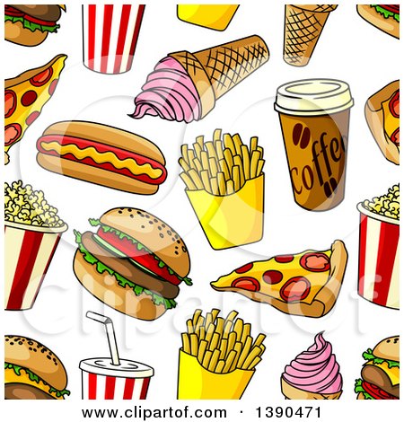 Clipart of a Seamless Background Pattern of Fast Foods - Royalty Free Vector Illustration by Vector Tradition SM