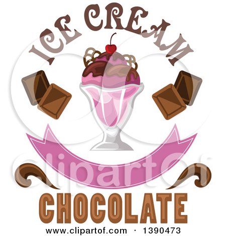 Clipart of a Cherry and Chocolate Ice Cream Sundae Dessert with Text - Royalty Free Vector Illustration by Vector Tradition SM