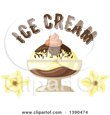 Clipart of a Vanilla and Chocolate Ice Cream Sundae Dessert with Text - Royalty Free Vector Illustration by Vector Tradition SM