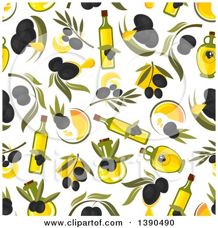 Clipart of a Seamless Background Pattern of Olives and Oil - Royalty Free Vector Illustration by Vector Tradition SM