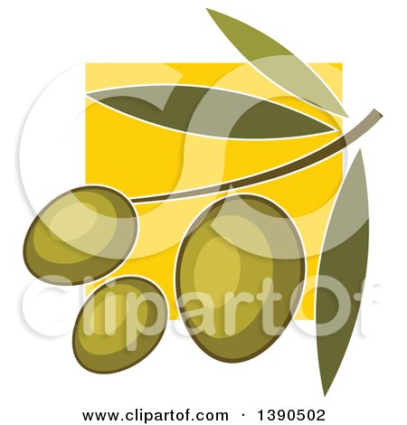 Clipart of a Branch with Green Olives and Leaves - Royalty Free Vector Illustration by Vector Tradition SM