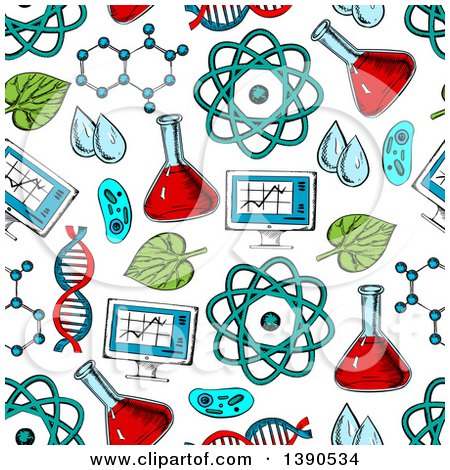 Clipart of a Seamless Background Pattern of Sketched Science Items - Royalty Free Vector Illustration by Vector Tradition SM