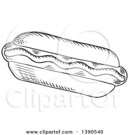 Clipart of a Gray Sketched Hot Dog - Royalty Free Vector Illustration by Vector Tradition SM