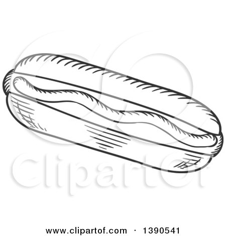 Clipart of a Gray Sketched Hot Dog - Royalty Free Vector Illustration by Vector Tradition SM