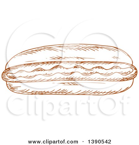 Clipart of a Brown Sketched Hot Dog - Royalty Free Vector Illustration by Vector Tradition SM