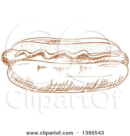 Clipart of a Brown Sketched Hot Dog - Royalty Free Vector Illustration by Vector Tradition SM