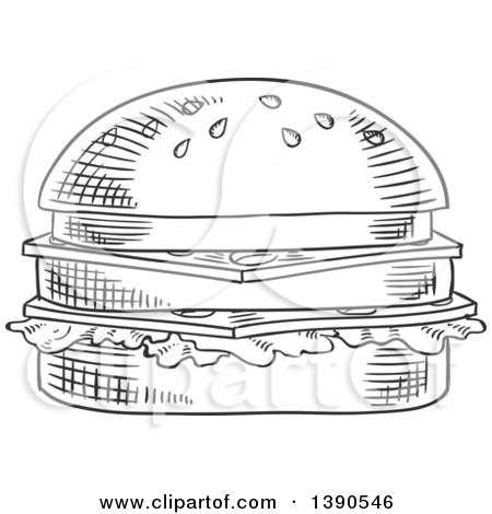 Clipart of a Gray Sketched Hamburger - Royalty Free Vector Illustration by Vector Tradition SM